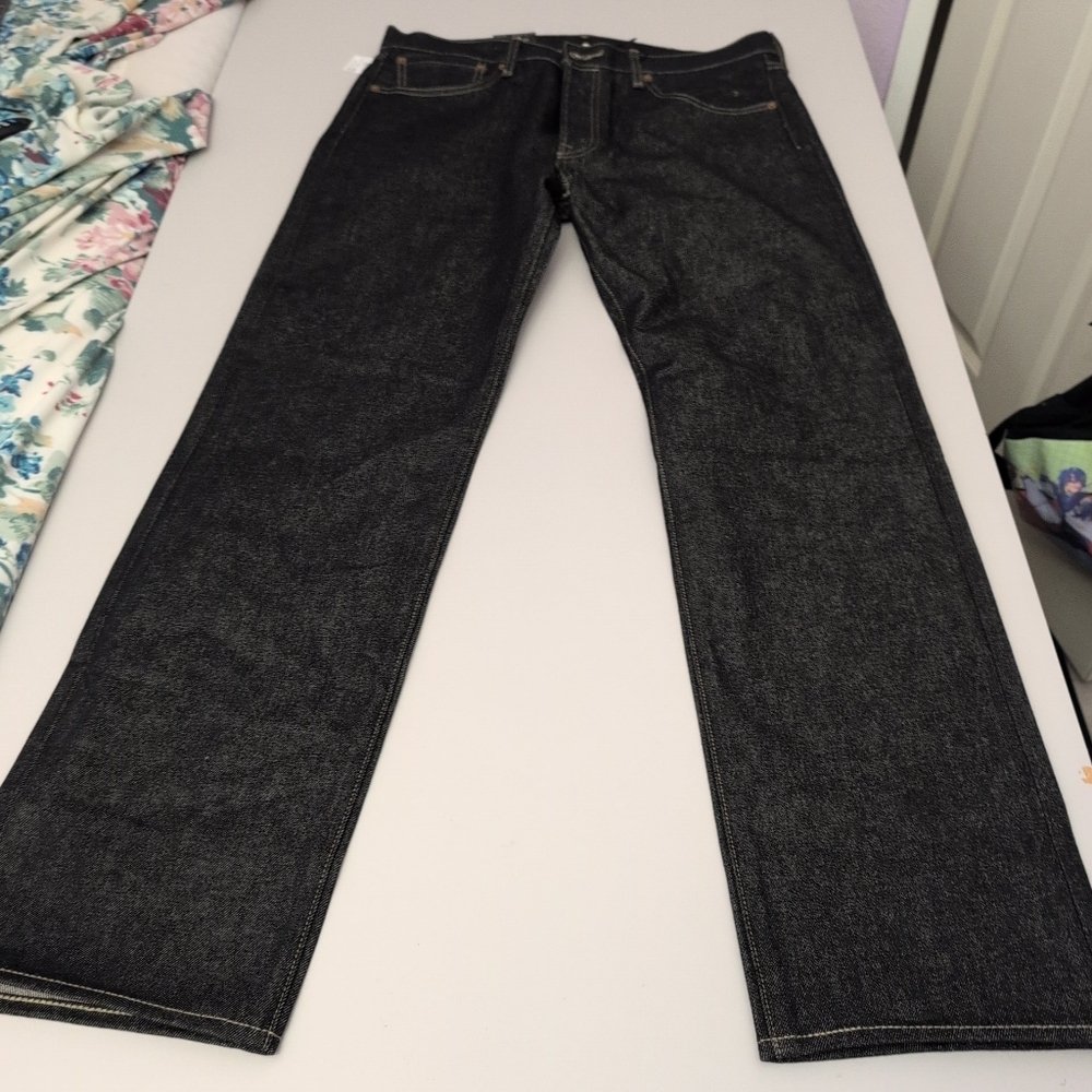 NWT Exclusive Black Bovine Leather Levi's Women Straight Jeans 34x34